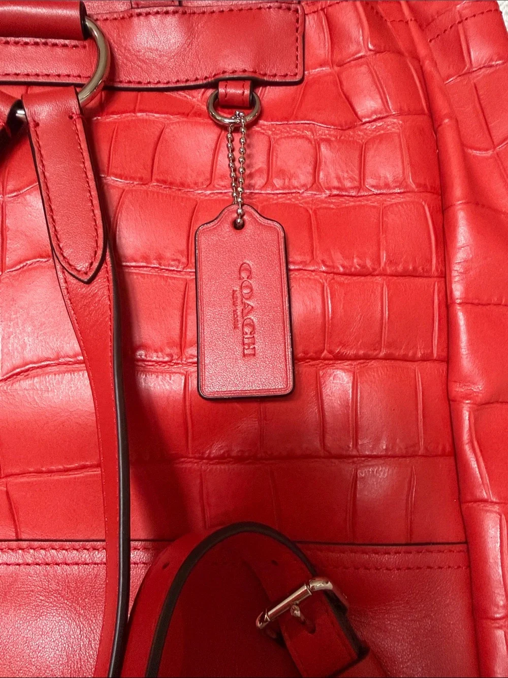 Bold Red Faux-Croc Backpack with Front Pockets Coach